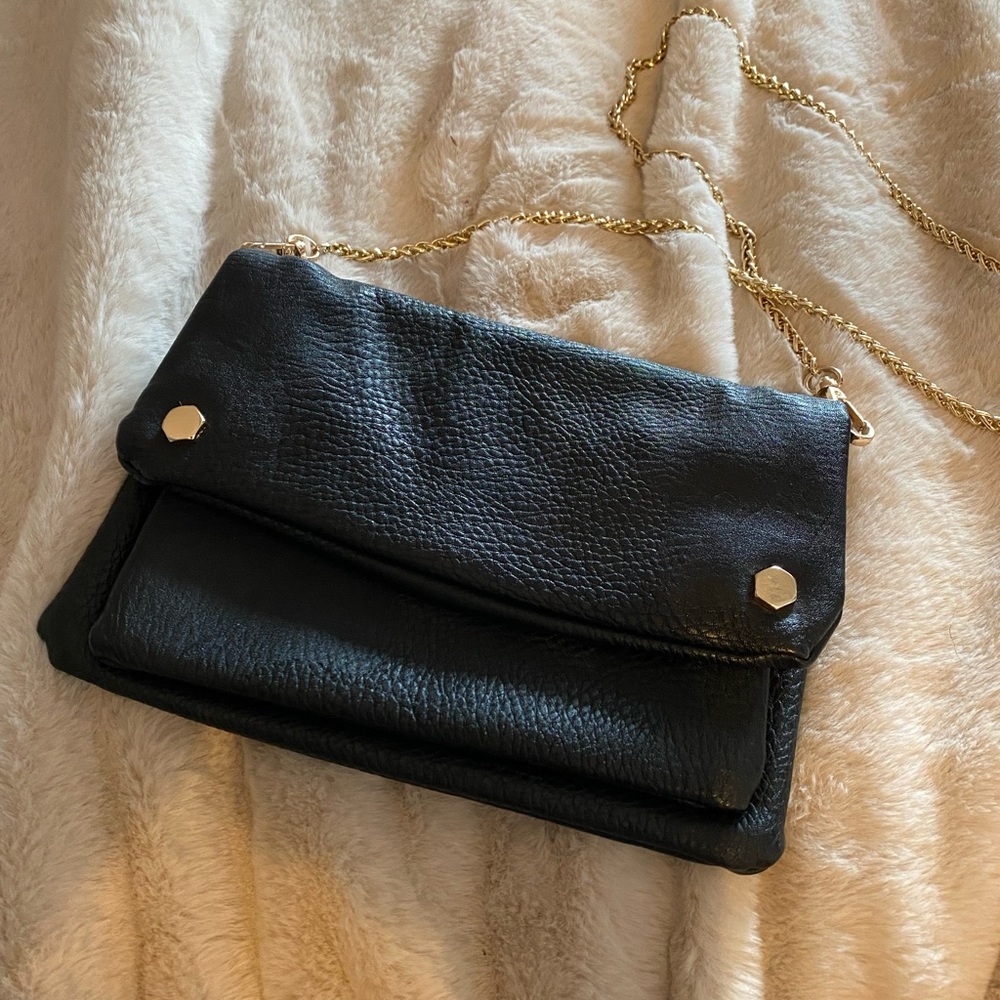 Black Fold Purse with Gold Chain